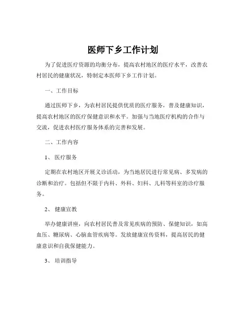 医师下乡工作计划
