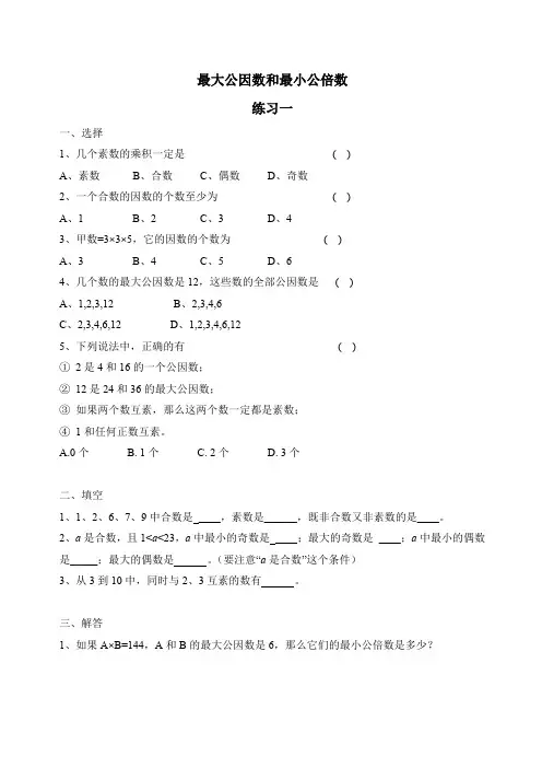六年级下册数学试题-小升初复习专练：最大公因数和最小公倍数练习卷(试题卷 解析卷)全国通用 2