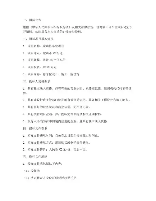 蒙山停车位招标文件范本