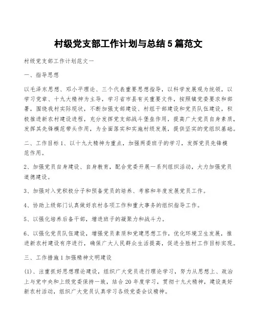 村级党支部工作计划与总结5篇范文