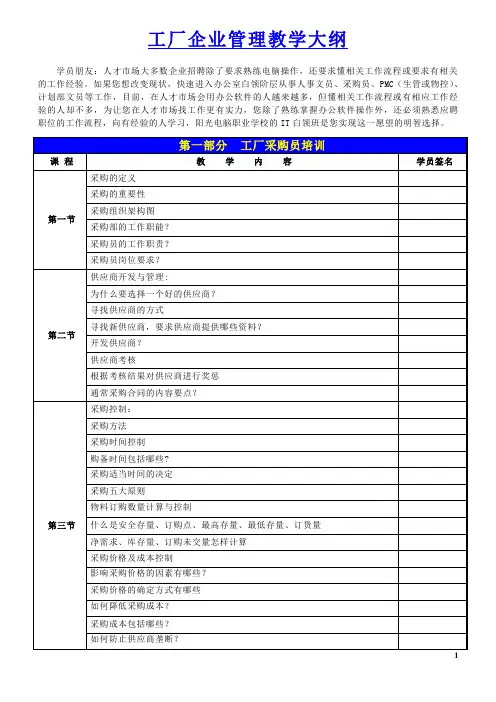 采购员培训教学大纲