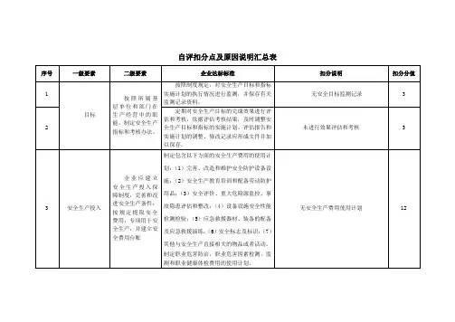 自评扣分点及原因说明汇总表.