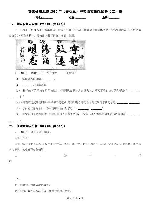 安徽省淮北市2020年(春秋版)中考语文模拟试卷(II)卷