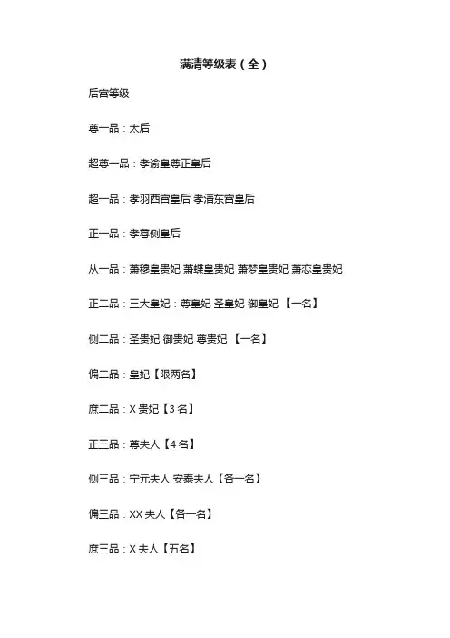 满清等级表（全）