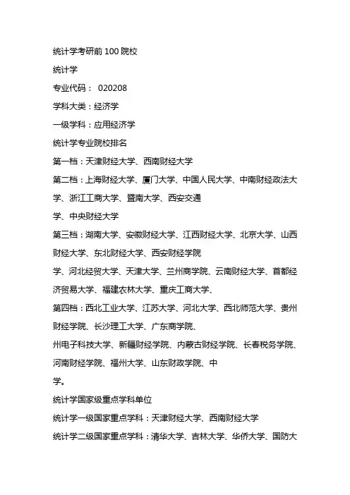 统计学考研前100院校