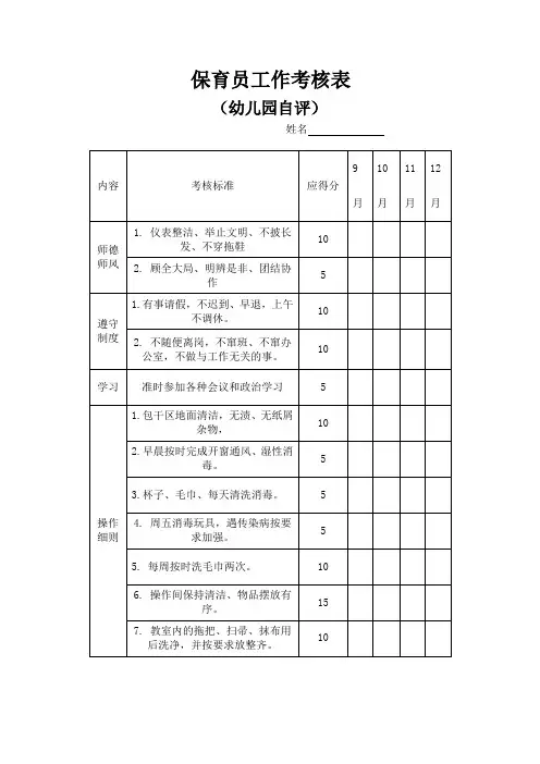 保育员工作考核表