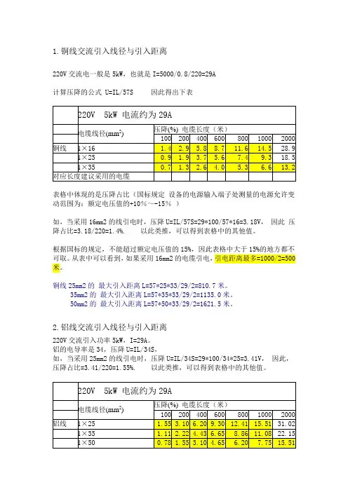 交流压降与线径关系