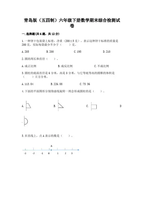 青岛版(五四制)六年级下册数学期末综合检测试卷及参考答案【典型题】