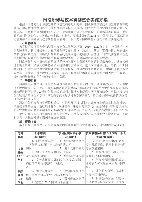 网络研修与校本研修整合实施方案