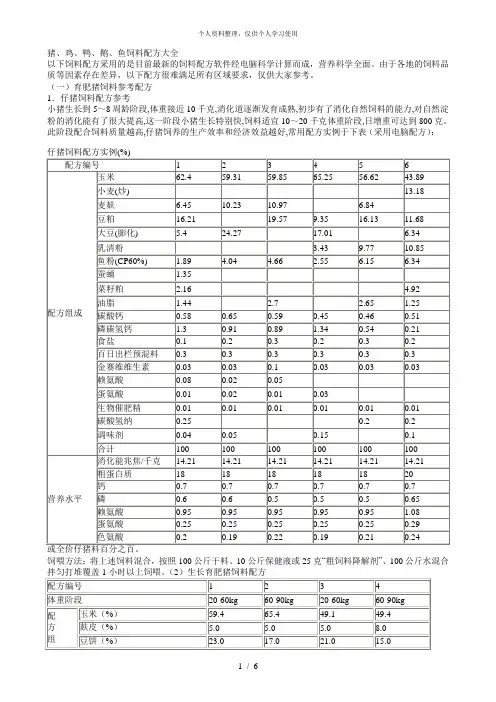 猪、鸡、鸭、鹅、鱼饲料配方大全