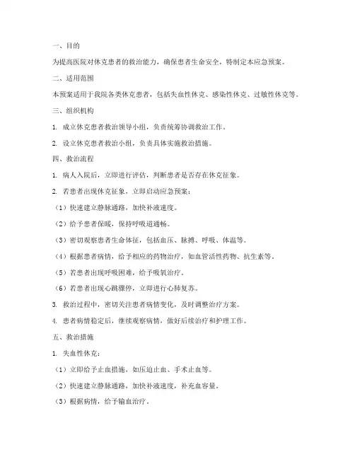 休克患者的应急预案范文