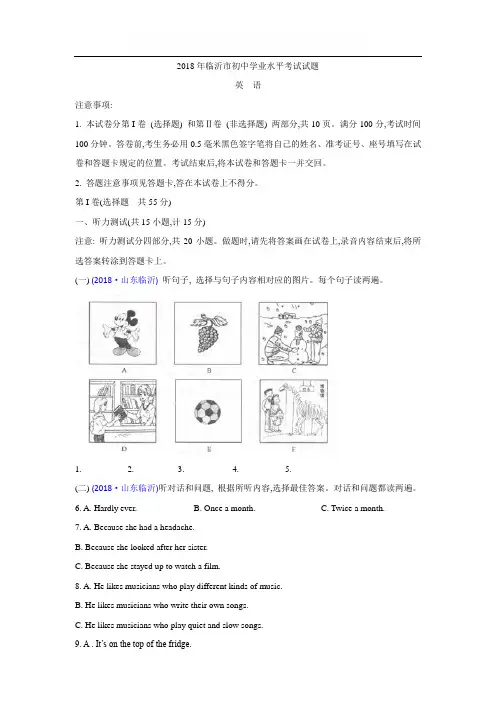 山东省临沂市2018年中考英语试题及答案