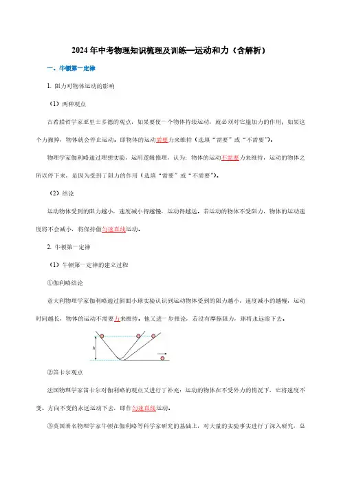 2024年中考物理知识梳理及训练—运动和力(含解析)