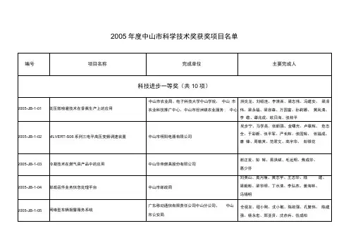 一等奖项目表