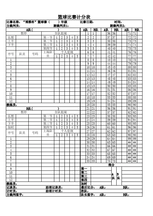 篮球赛裁判记录表
