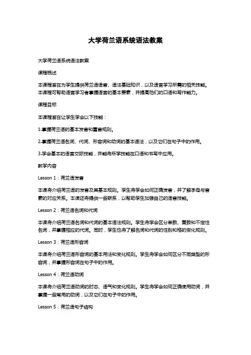 大学荷兰语系统语法教案