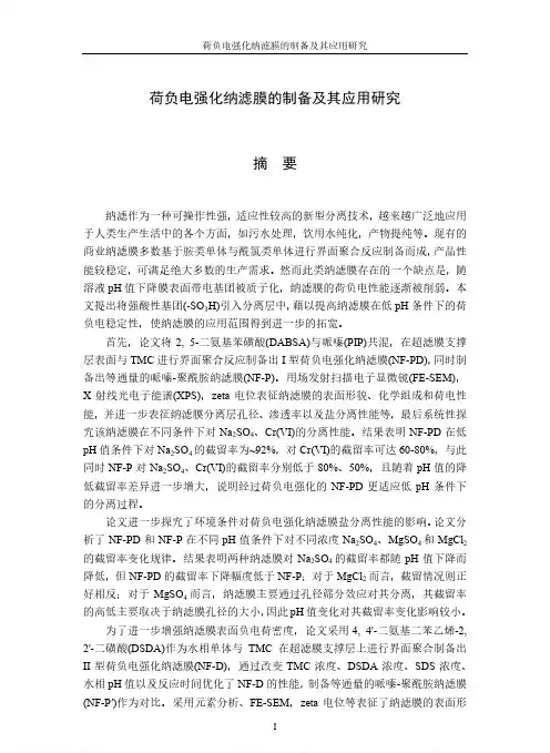 荷负电强化纳滤膜的制备及其应用研究
