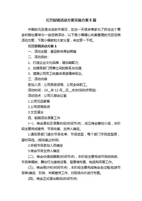 元旦促销活动方案实施方案5篇