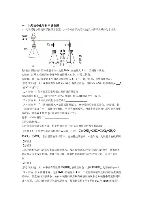 2020-2021中考化学压轴题之探究题(中考题型整理,突破提升)及详细答案