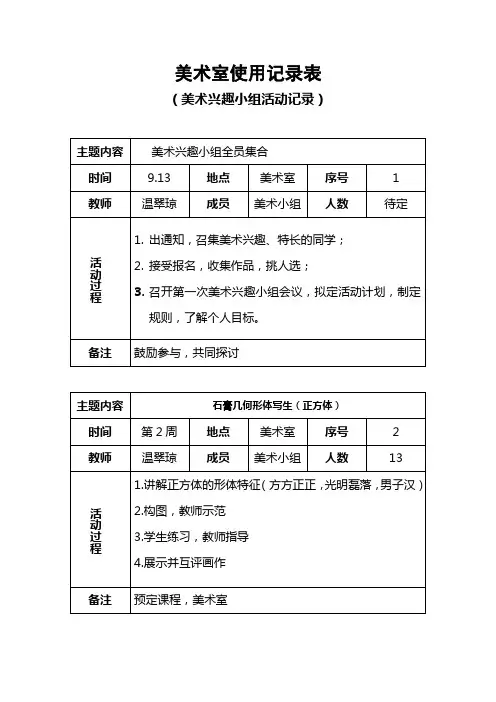 美术室使用记录表
