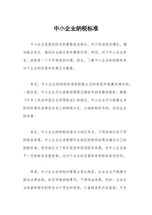 中小企业纳税标准
