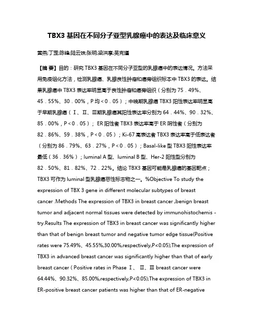 TBX3基因在不同分子亚型乳腺癌中的表达及临床意义