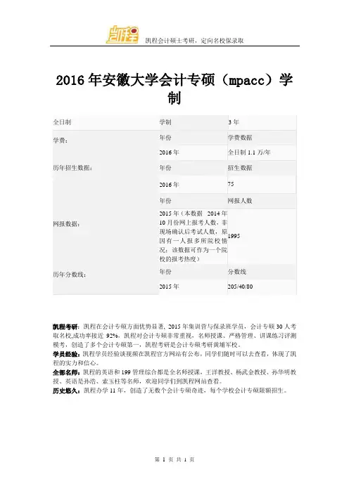 2016年安徽大学会计专硕(mpacc)学制