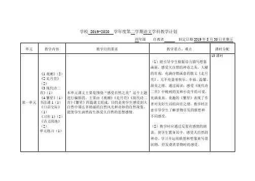 (完整版)2019—2020第一学期四年级部编版统编版语文教学计划