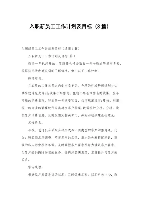入职新员工工作计划及目标(3篇)