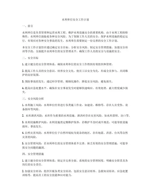 水利单位安全工作计划