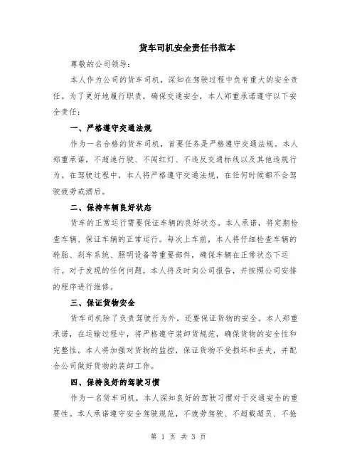 货车司机安全责任书范本