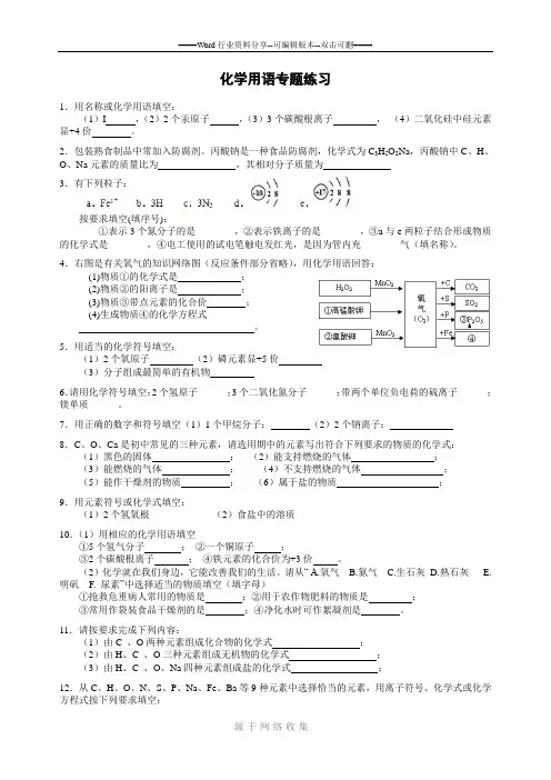 2017九年级化学复习-化学用语专题练习