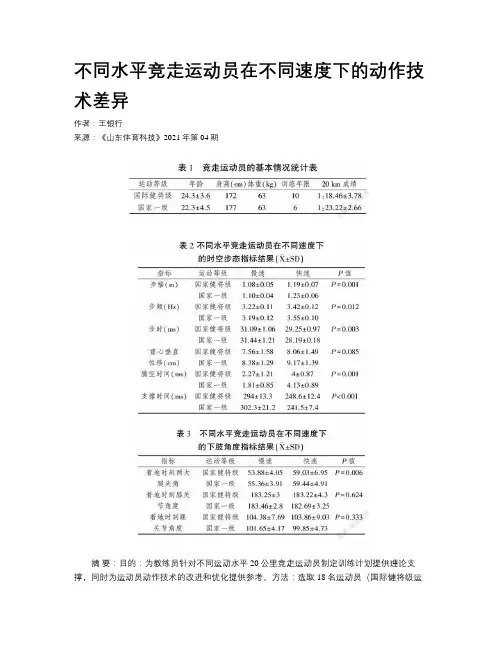 不同水平竞走运动员在不同速度下的动作技术差异
