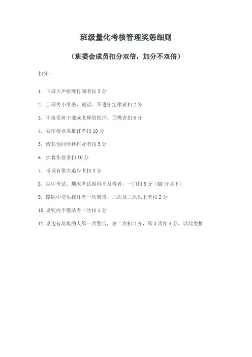 初中班级量化管理制度