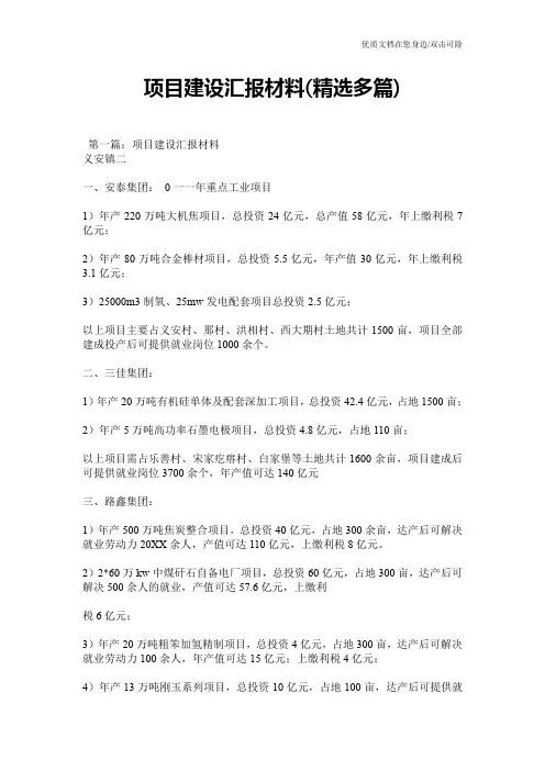项目建设汇报材料(精选多篇)