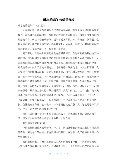 难忘的端午节优秀作文