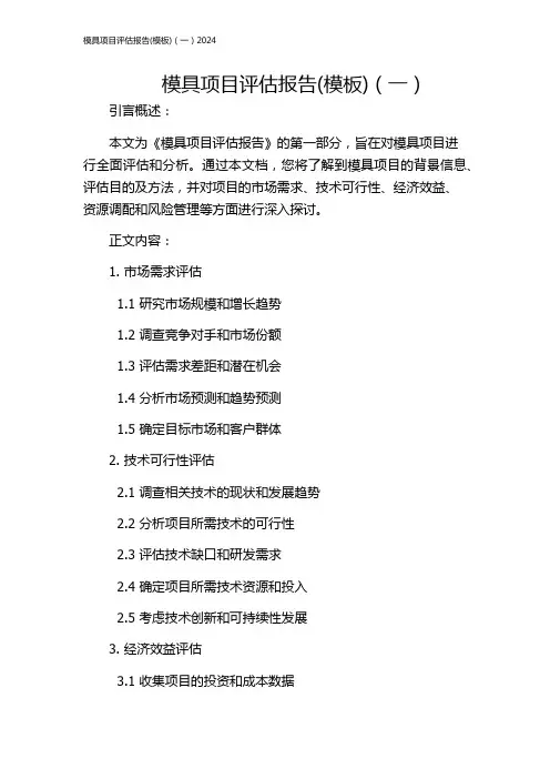 模具项目评估报告(模板)(一)2024