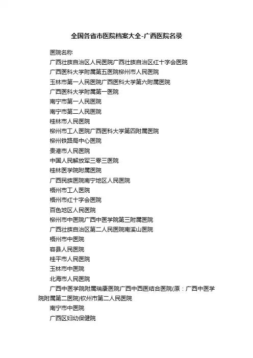 全国各省市医院档案大全-广西医院名录
