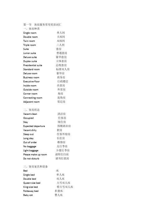 客房常用英语200句附客房常用词汇表