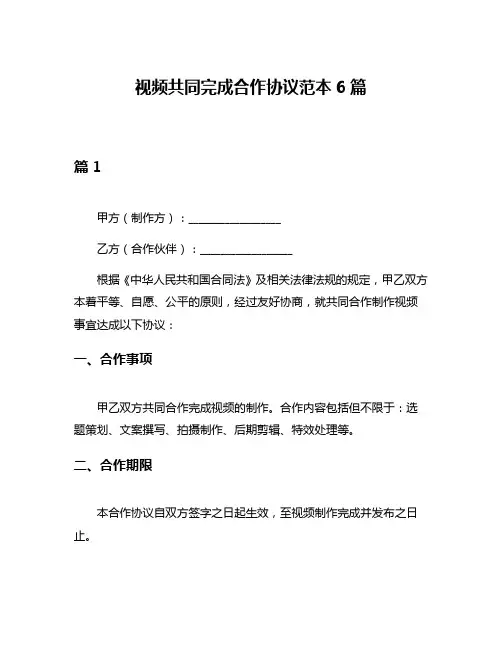 视频共同完成合作协议范本6篇