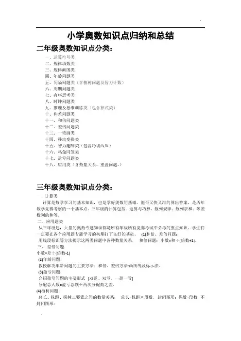 小学奥数知识点归纳和总结