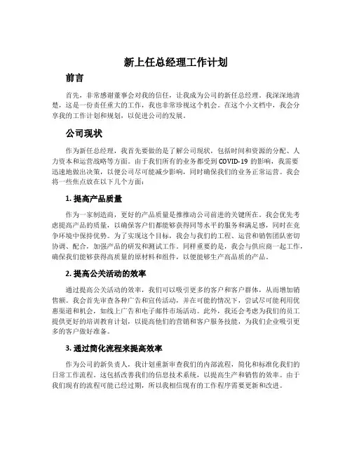 新上任总经理工作计划