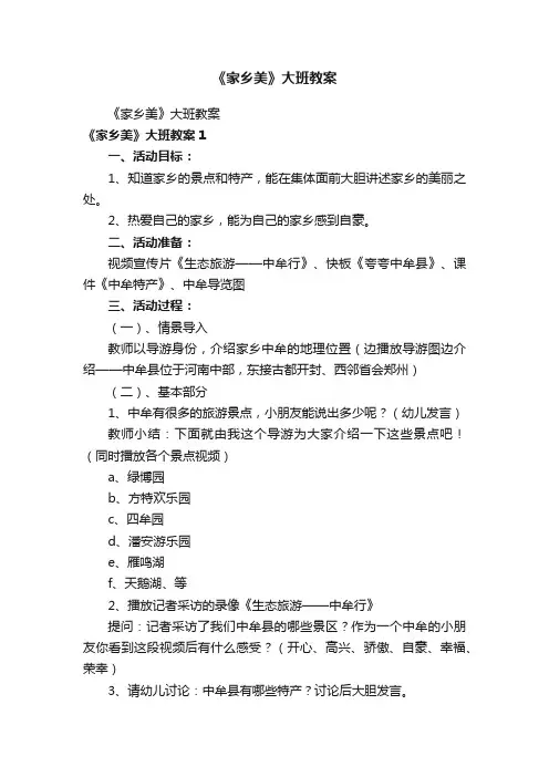 《家乡美》大班教案