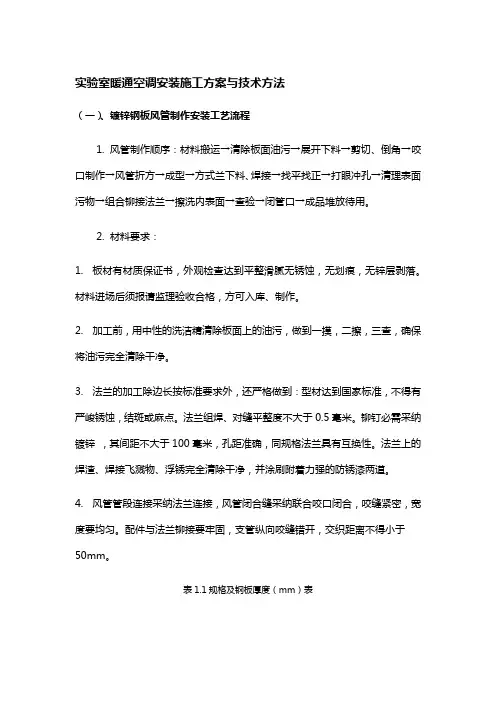 实验室暖通空调安装施工方案与技术方法