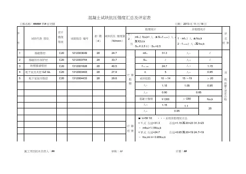混凝土试块抗压强度汇总及评定表