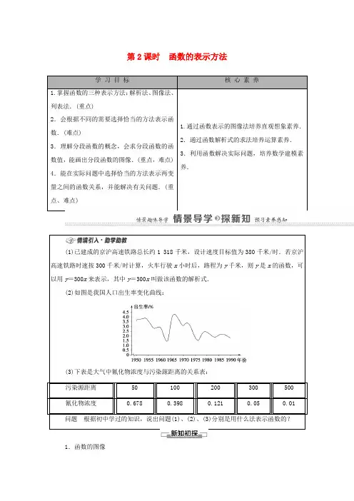 高中数学 第3章 函数 3.1 函数的概念与性质 3.1.1 函数及其表示方法 第2课时 函数的表示