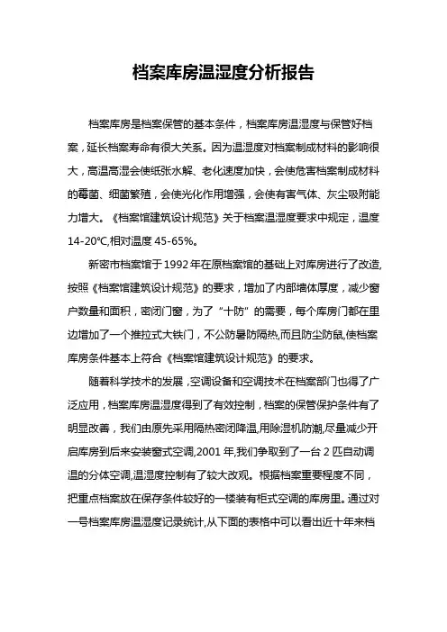 档案库房温湿度分析报告