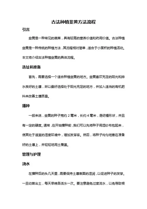 古法种植韭黄方法流程