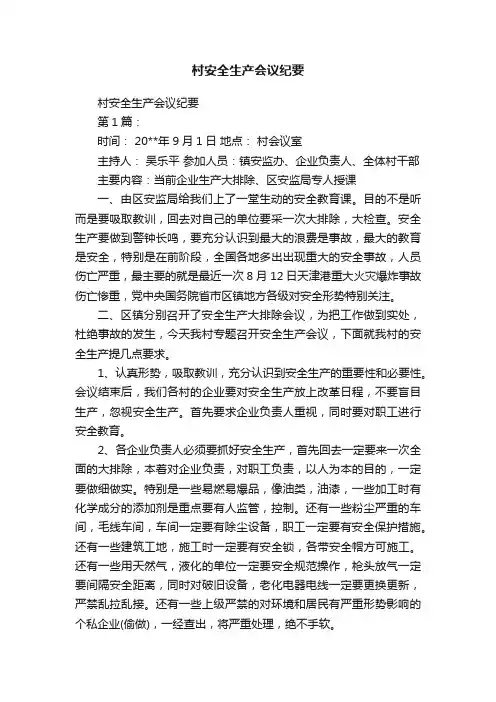 村安全生产会议纪要