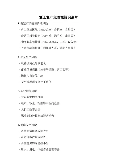 复工复产危险源辨识清单